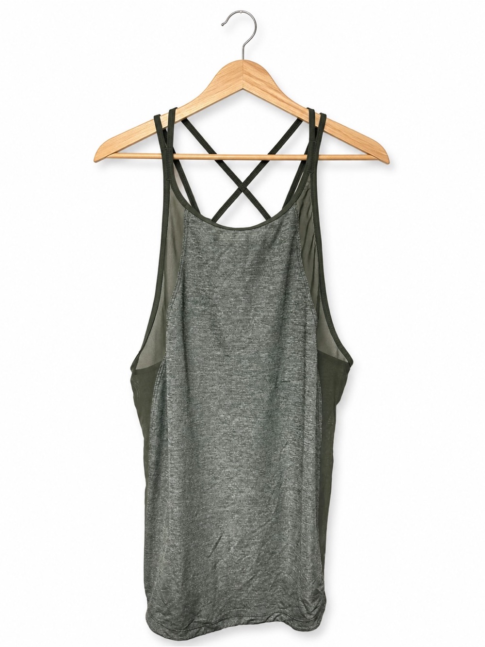 Lululemon Run Off-Route Tank Size 4 Heathered Camo Green Mesh Racerback